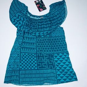 NWT Hawaii's Finest Red Black Off On the Shoulder Girls Top sz XS NEW